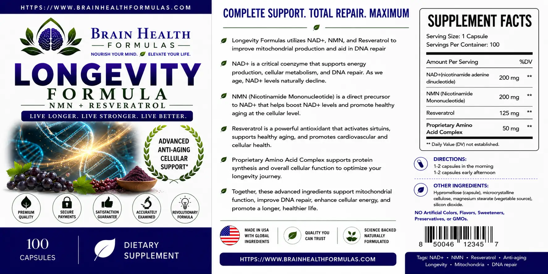 Brain Health Formulas Longevity Formula NMN+RESVERATROL Brain Health Formulas Longevity Formula NMN+RESVERATROL