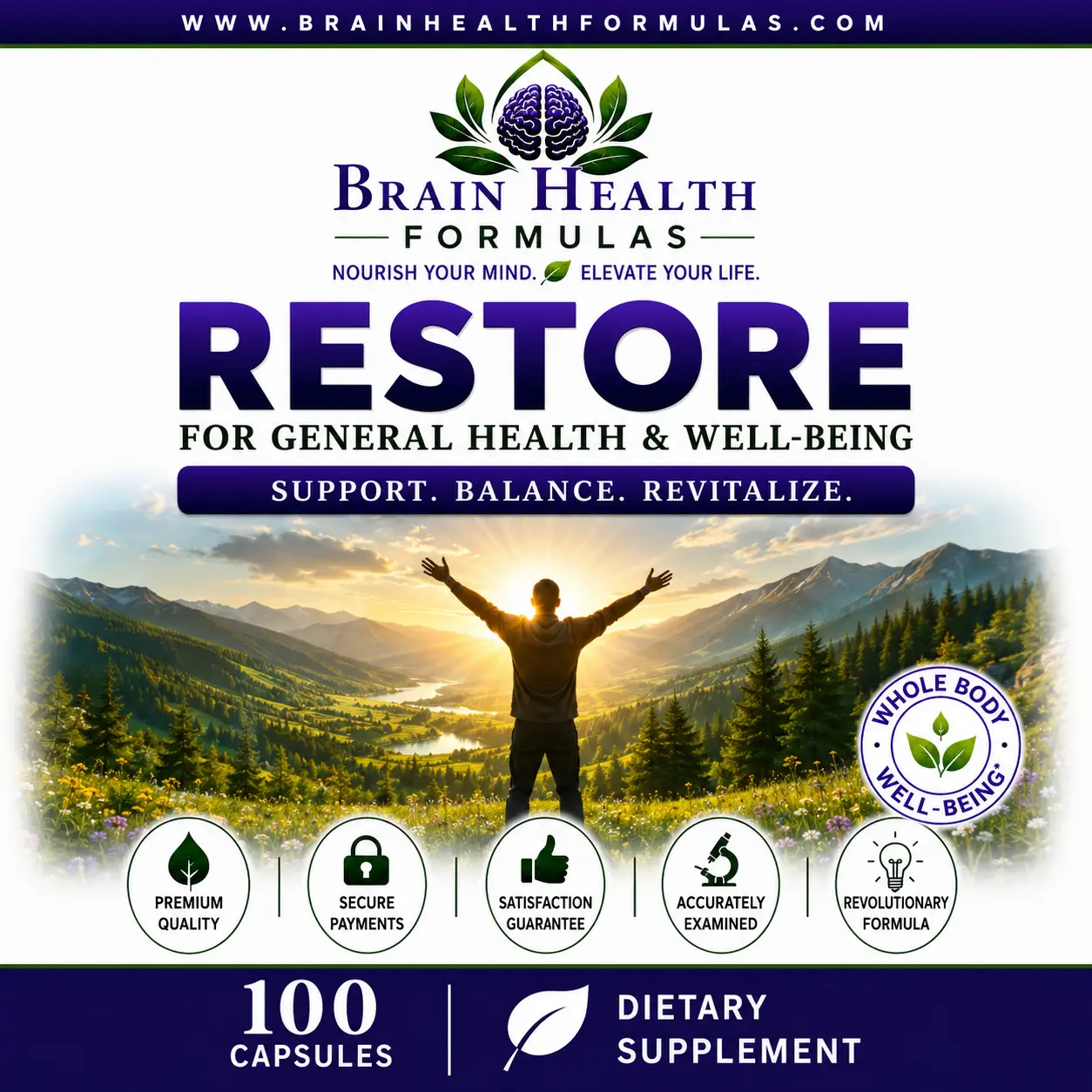 Brain Health Formulas Restore For General Health & Well Being Support Balance Revitalize Brain Health Formulas Restore For General Health & Well Being Support Balance Revitalize